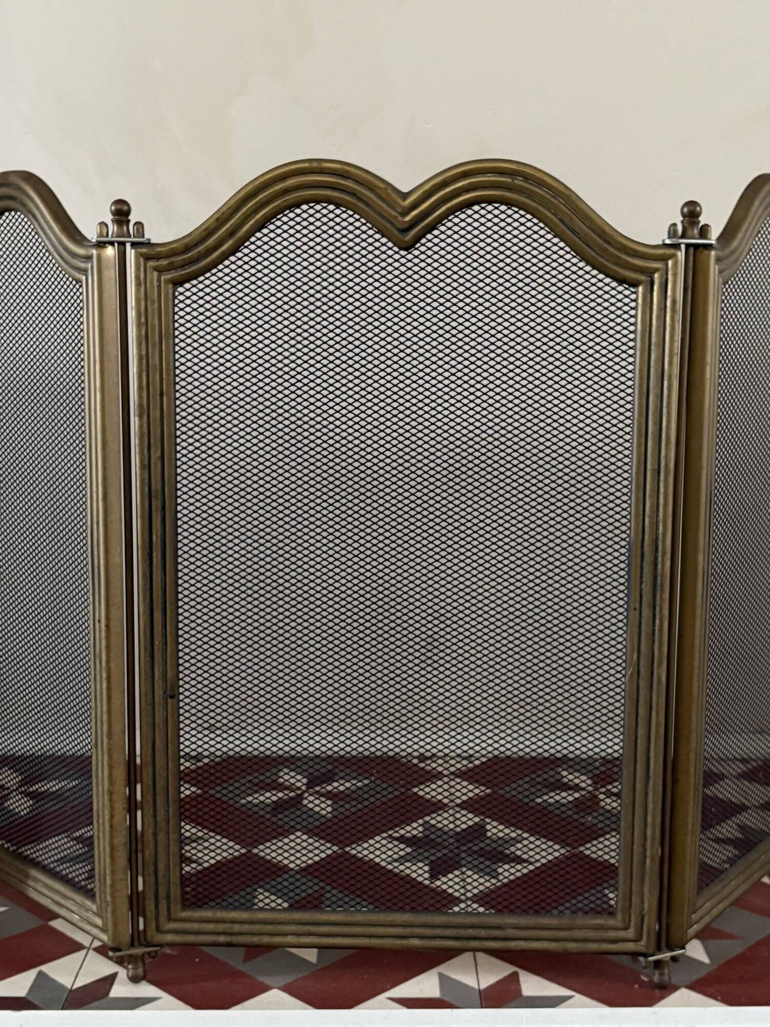 Three-panel solid brass fire screen