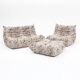 Togo lounge chair with pouf and 2-seater sofa in patterned fabric by Michel Ducaroy for Ligne Roset, set of 3