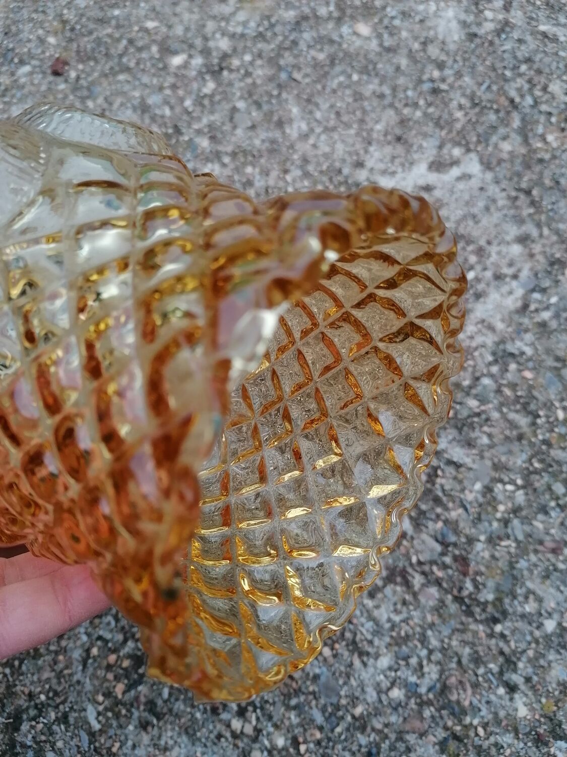 Vintage molded globe pendant lamp in yellow glass