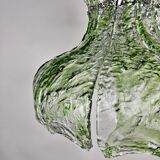 Pendant lamp by Mazzega with loose leaves of ice glass in transparent and green