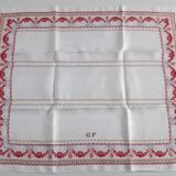 Grande nappe rouge et blanc 1m95x2m85 et ses 12 serviettes monogrammées "gf"
