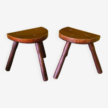 Set Of French Wooden Farmer's Tripod Stools, 1970s