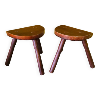 Set Of French Wooden Farmer's Tripod Stools, 1970s