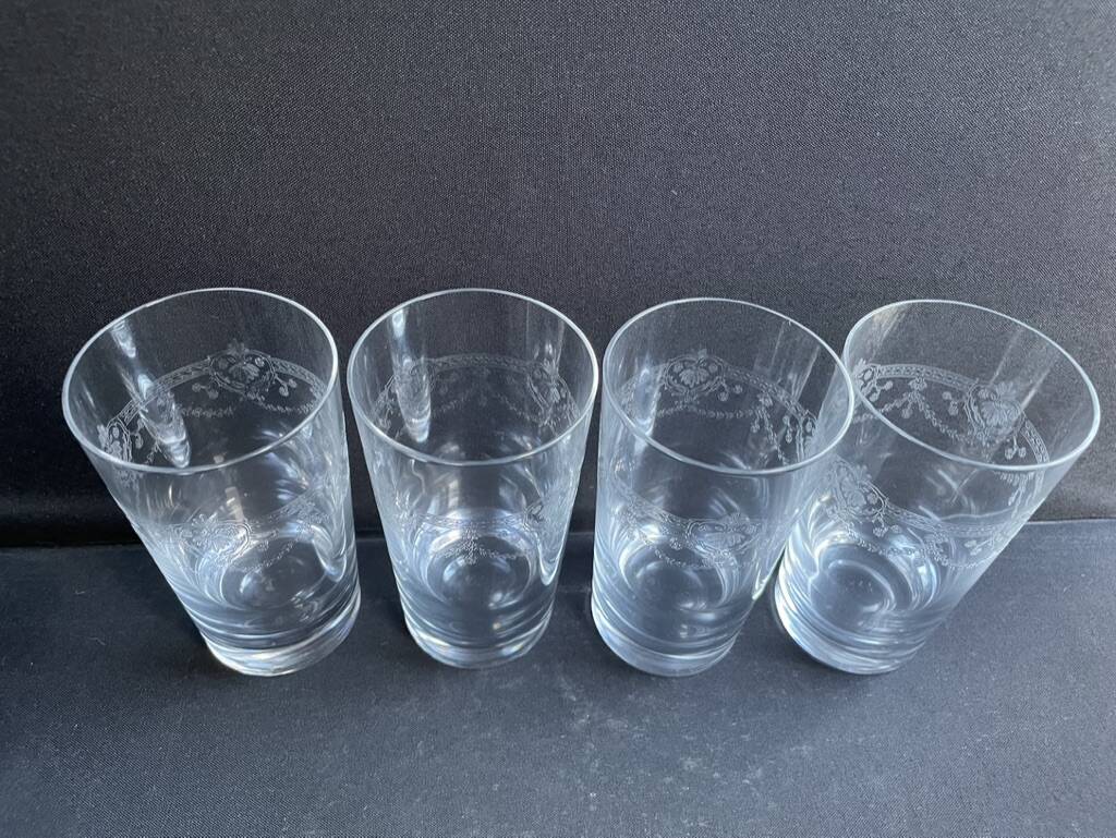 4 Engraved crystal fruit juice glasses