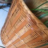 Two pot covers in Wicker, rope and wood.