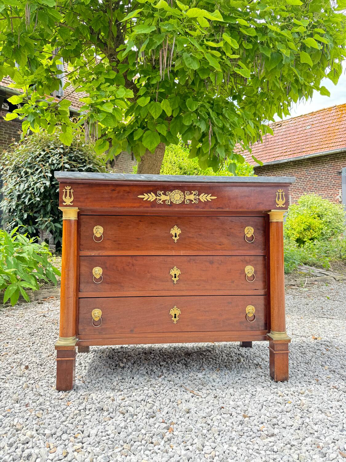 Rare empire period mahogany chest of drawers stamped courte