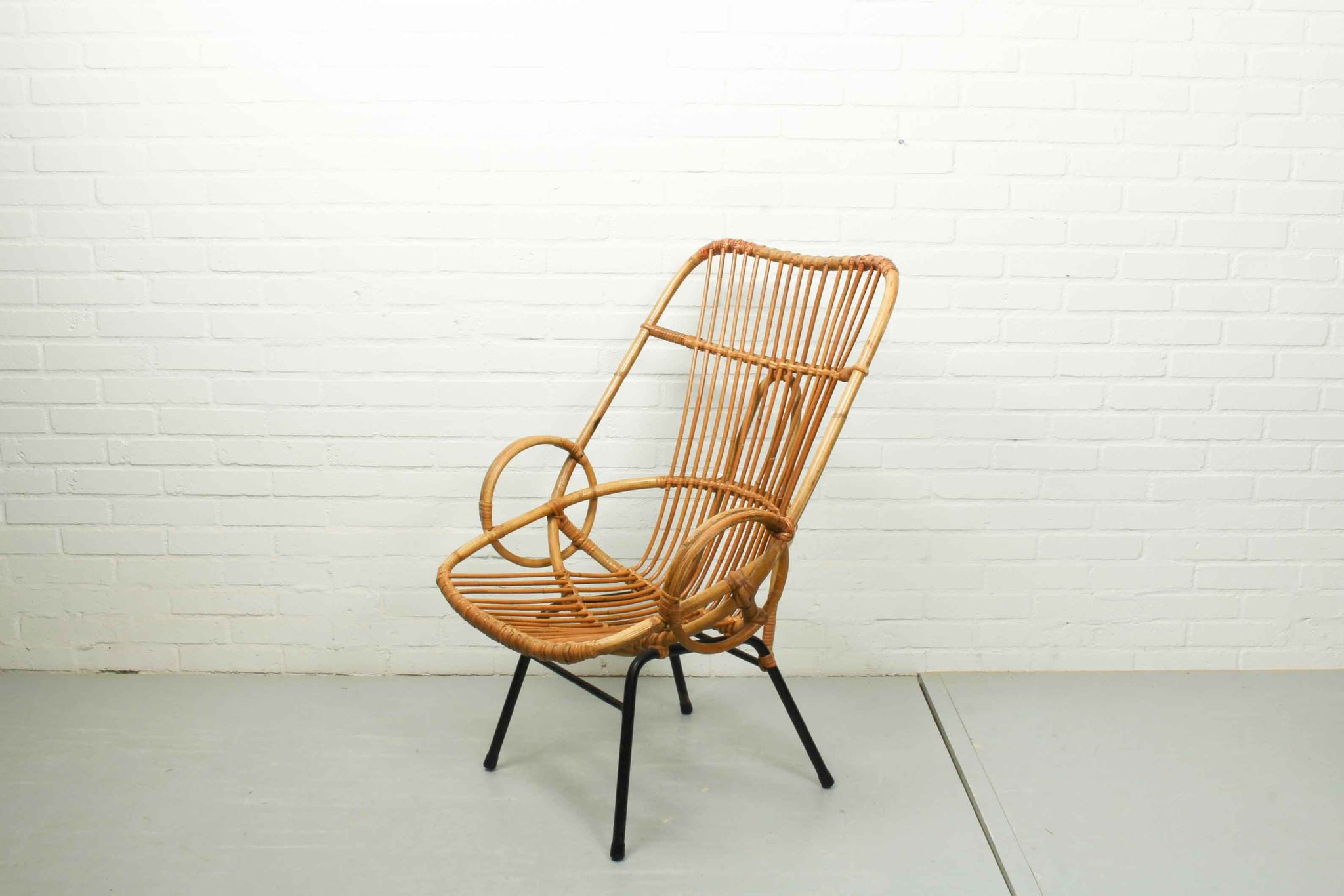 Metal and Rattan Terrace or Lounge Chair from Rohé Noordwolde, 1960s