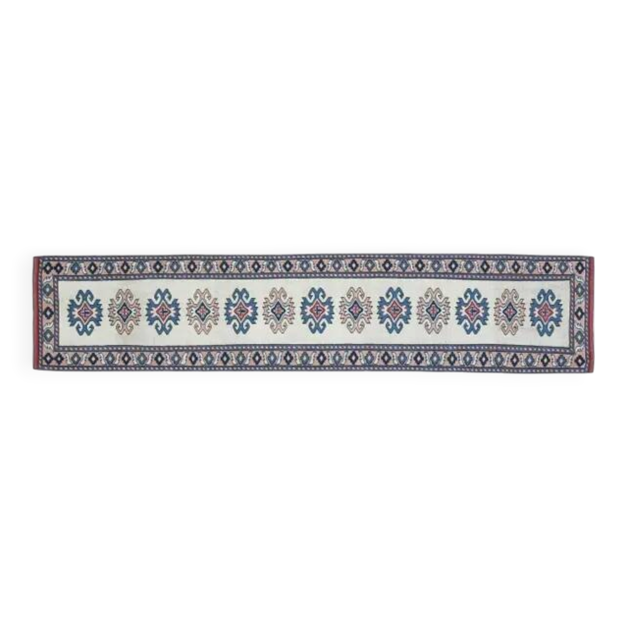 1970s Vintage Turkish Handmade Wool & Cotton Beige Runner Rug 84x402