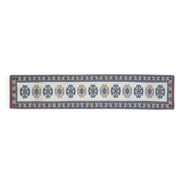 Tapis couloir vintage turc fait main en laine et coton beige des années 1970 84x402