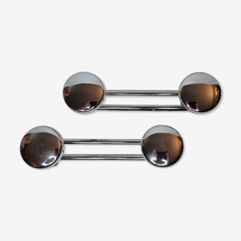Pair of vintage wall coat racks in chrome metal, 24 cm
