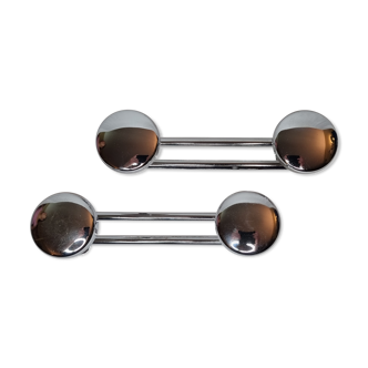 Pair of vintage wall coat racks in chrome metal, 24 cm