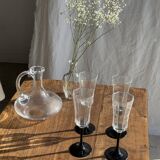 4 large Luminarc Octime vintage octagonal champagne flutes with black foot