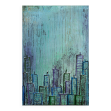 Contemporary paintig in teal, purple and green shades, acrylic on canvas