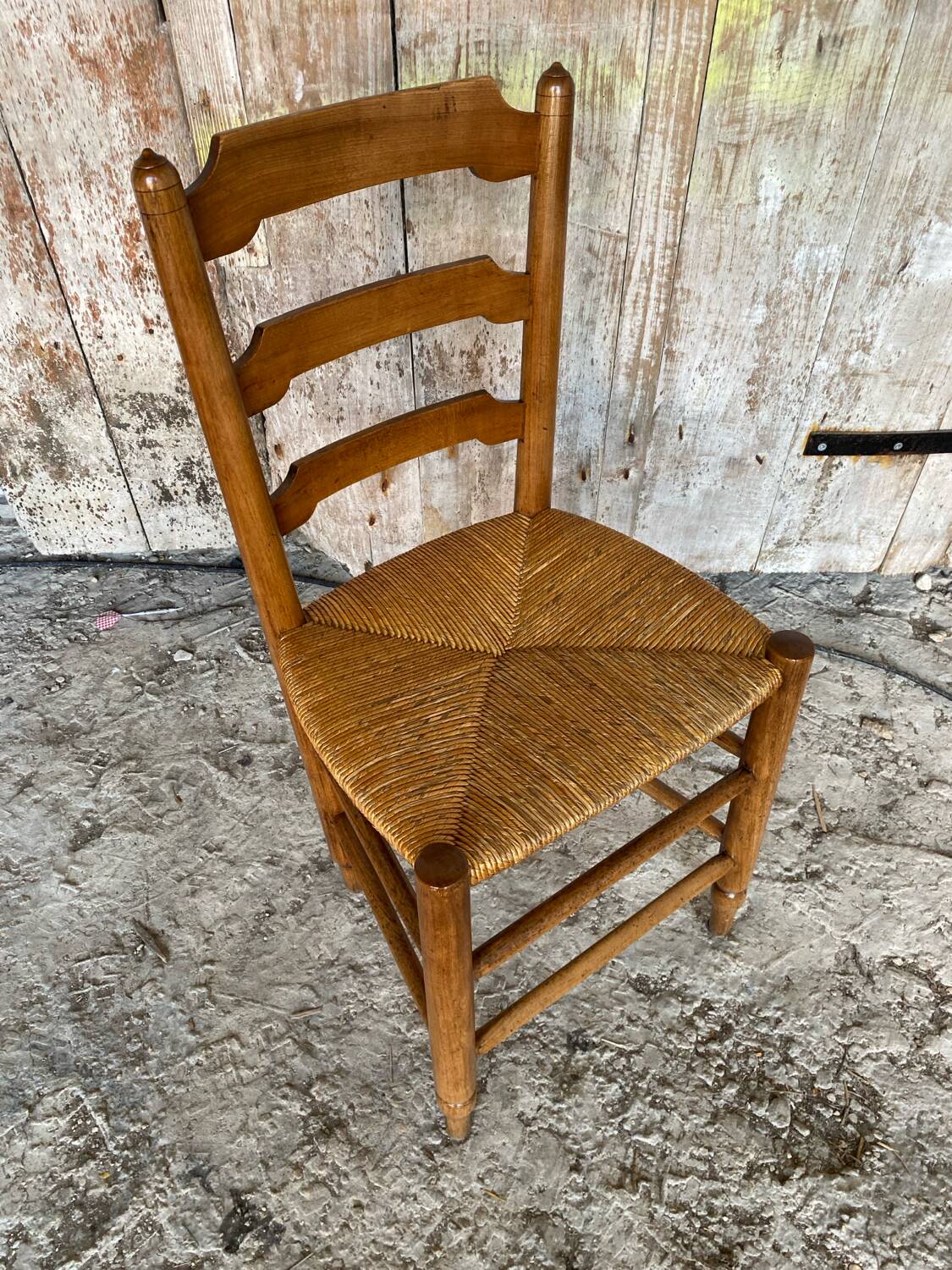 Antique Turned Wood Chair + Woven Straw Seat #D822