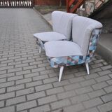 Set of 2 vintage multicoloured cocktail chairs in fabric and wood from the 1950s.