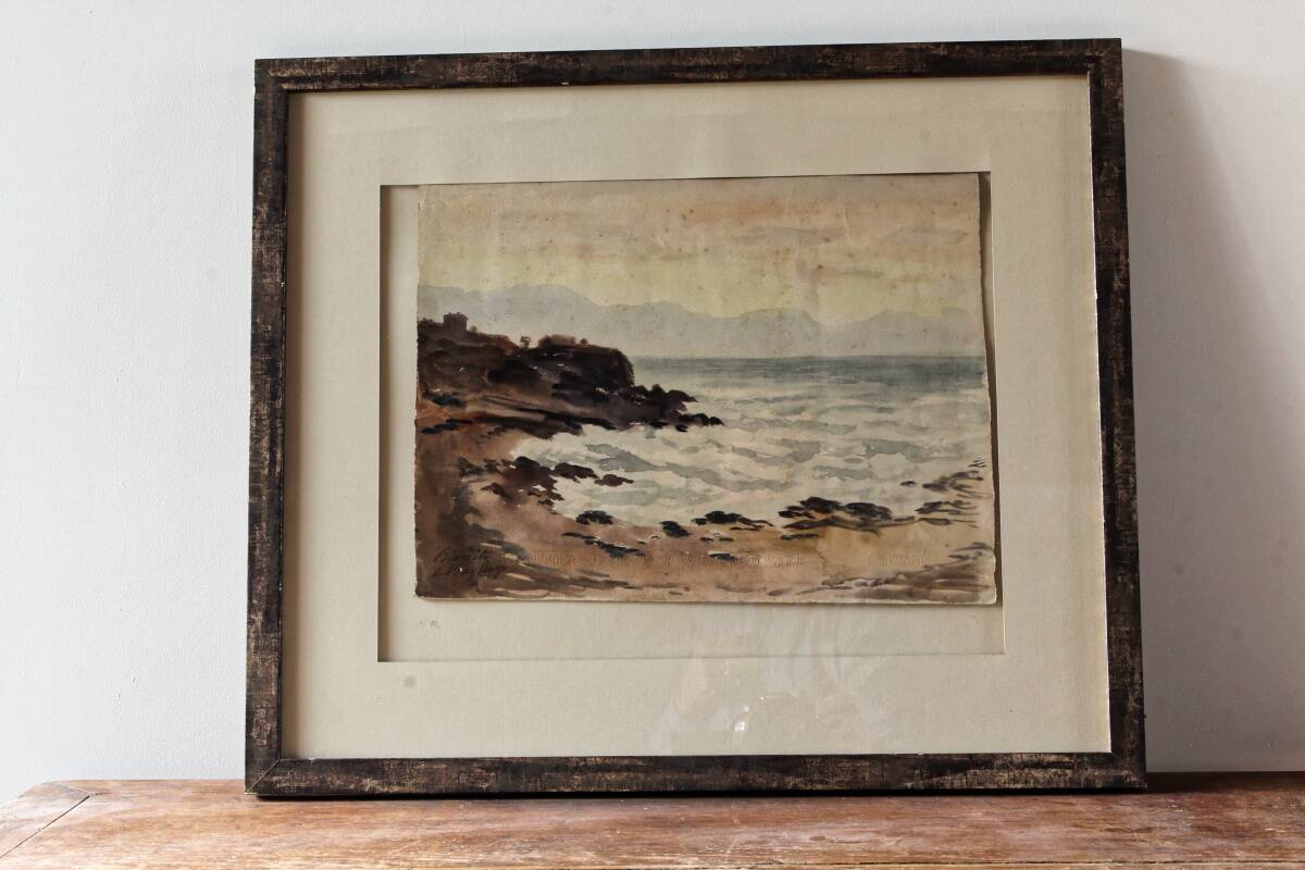 Early 20th century watercolor, beach in Biarritz, signed