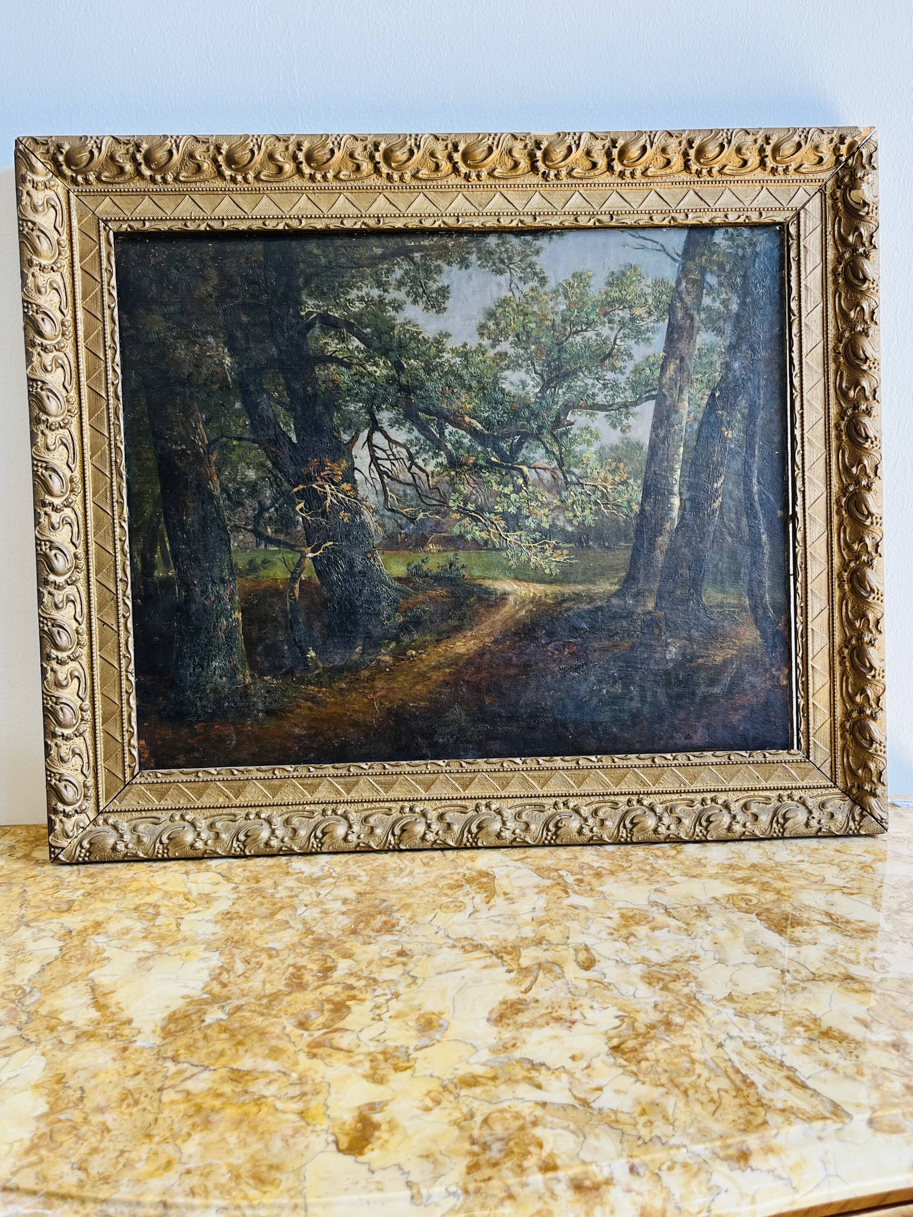 Oil painting on canvas path in the woods
