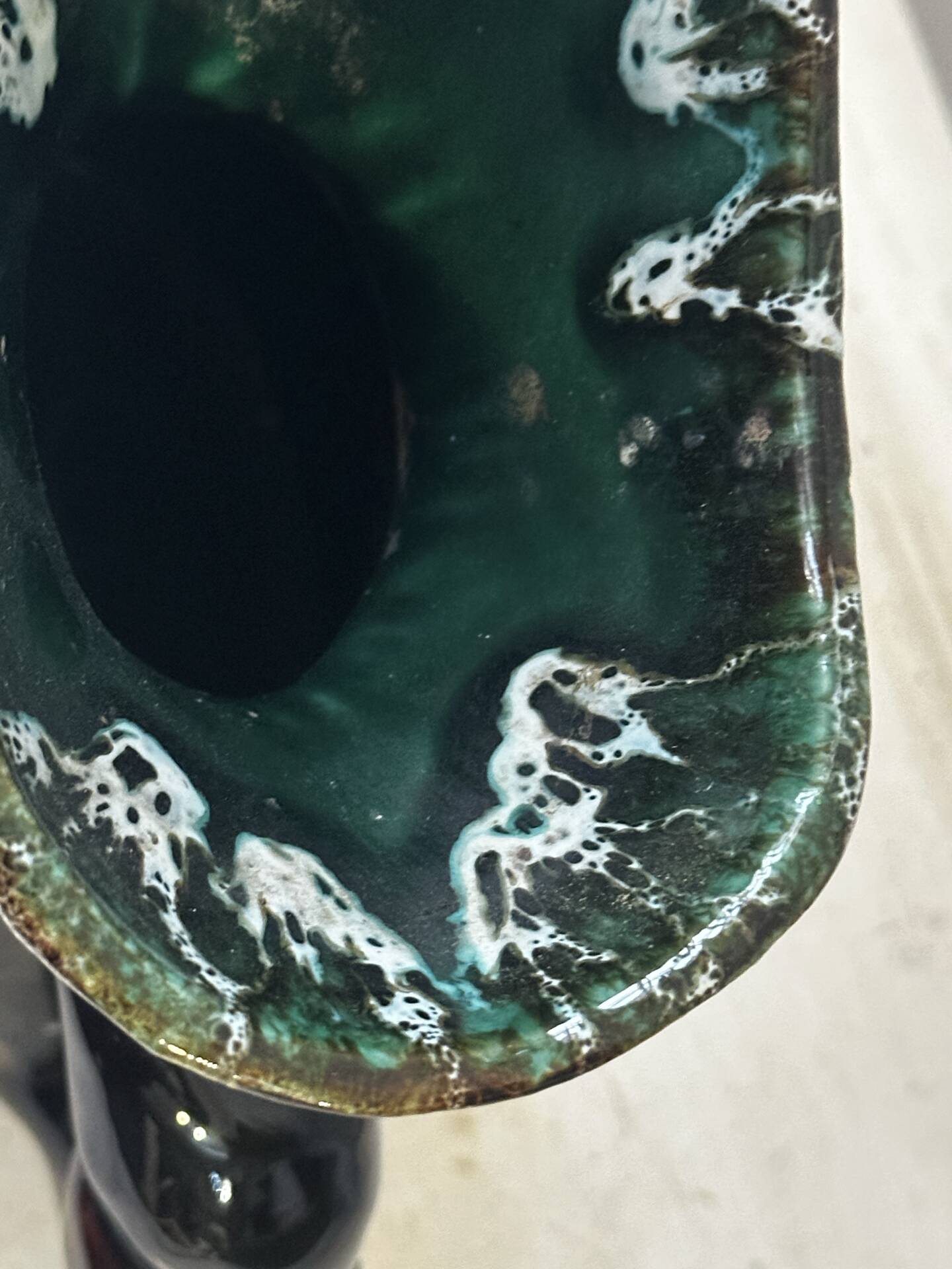 Sculptural pitcher Vallauris in glazed ceramic green and brown, France