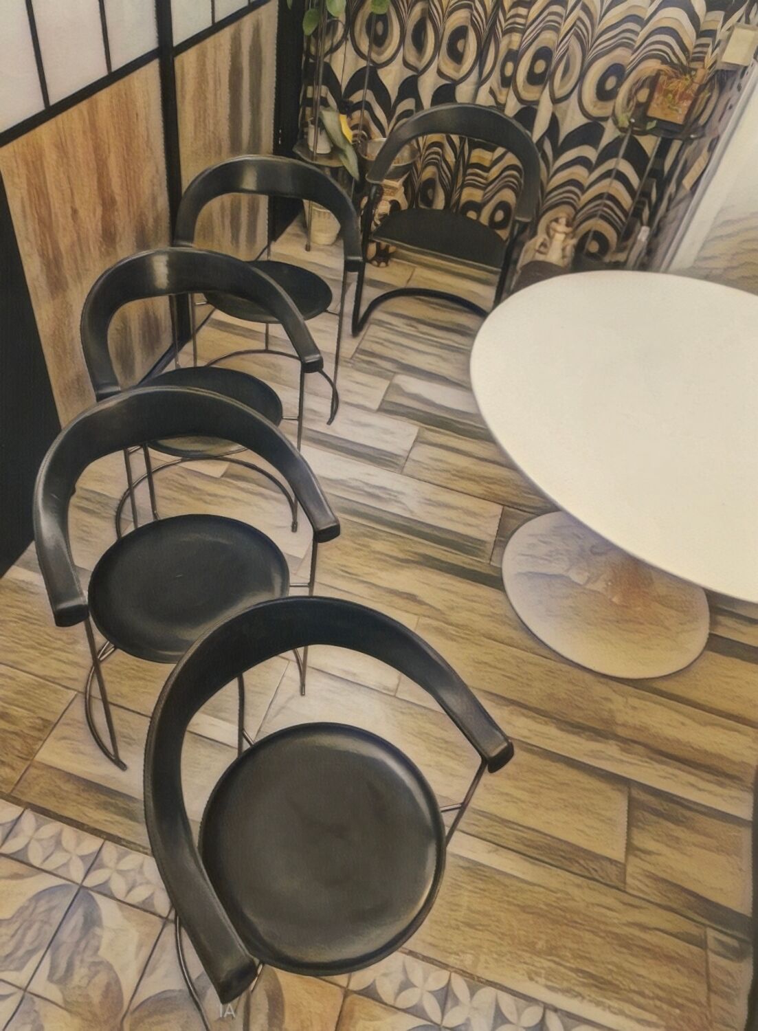 Set of 5 Leather Chairs, Canasta by Arrben Italy Vintage 1980