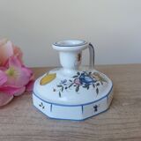 Malicorne earthenware candle holder by Emile Tessier with floral decoration