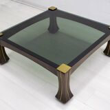 Luciano Frigerio Midcentury Italian Wood and Brass Coffee Table "Ussaro",70
