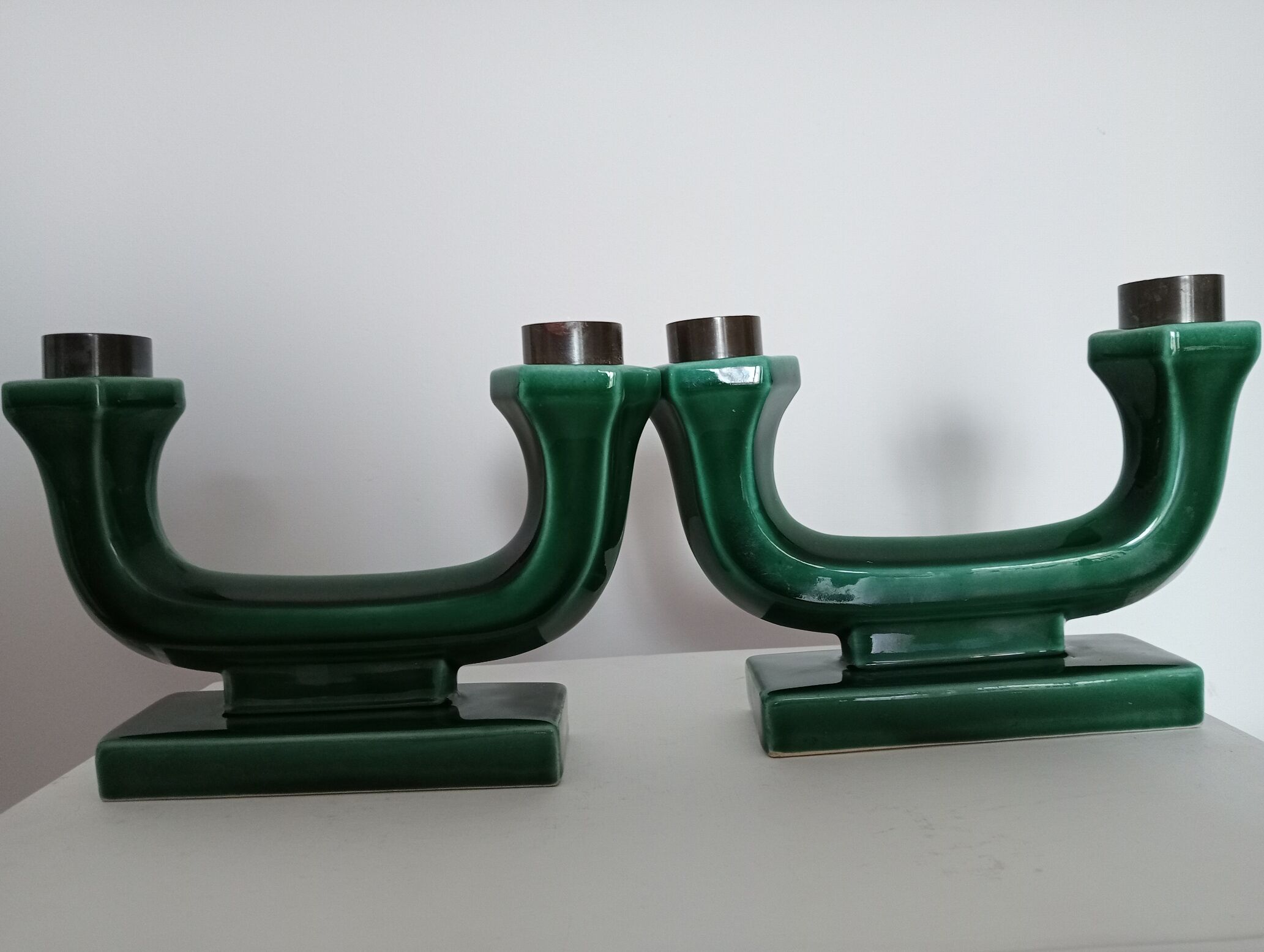 Pair of art-deco ceramic candle holders