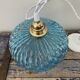 Suspension vintage bleue turquoise en verre ciselé électrifiée à neuf