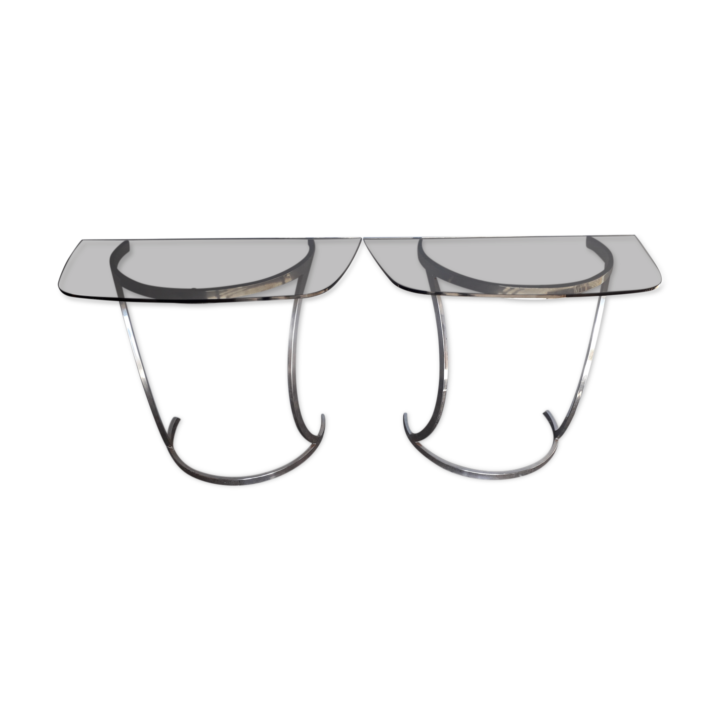 Paire de console demi lune chrome et verre ep 1970