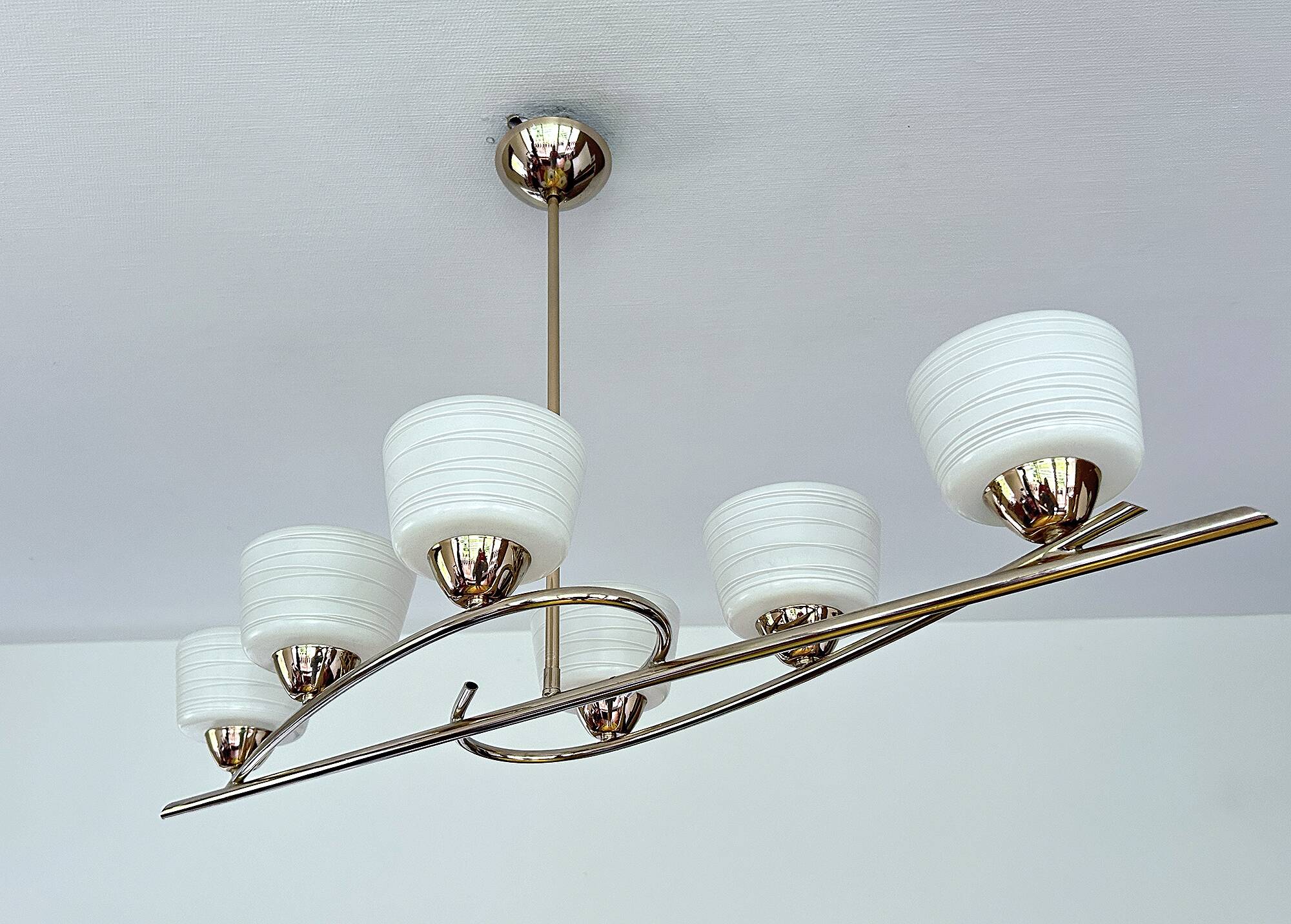 Large Vintage Glass Brass Pendant Light