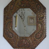 Bevelled handmade mirror in old repulsed copper - 54x45cm