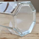 Vintage glass ice bucket with chrome handle.