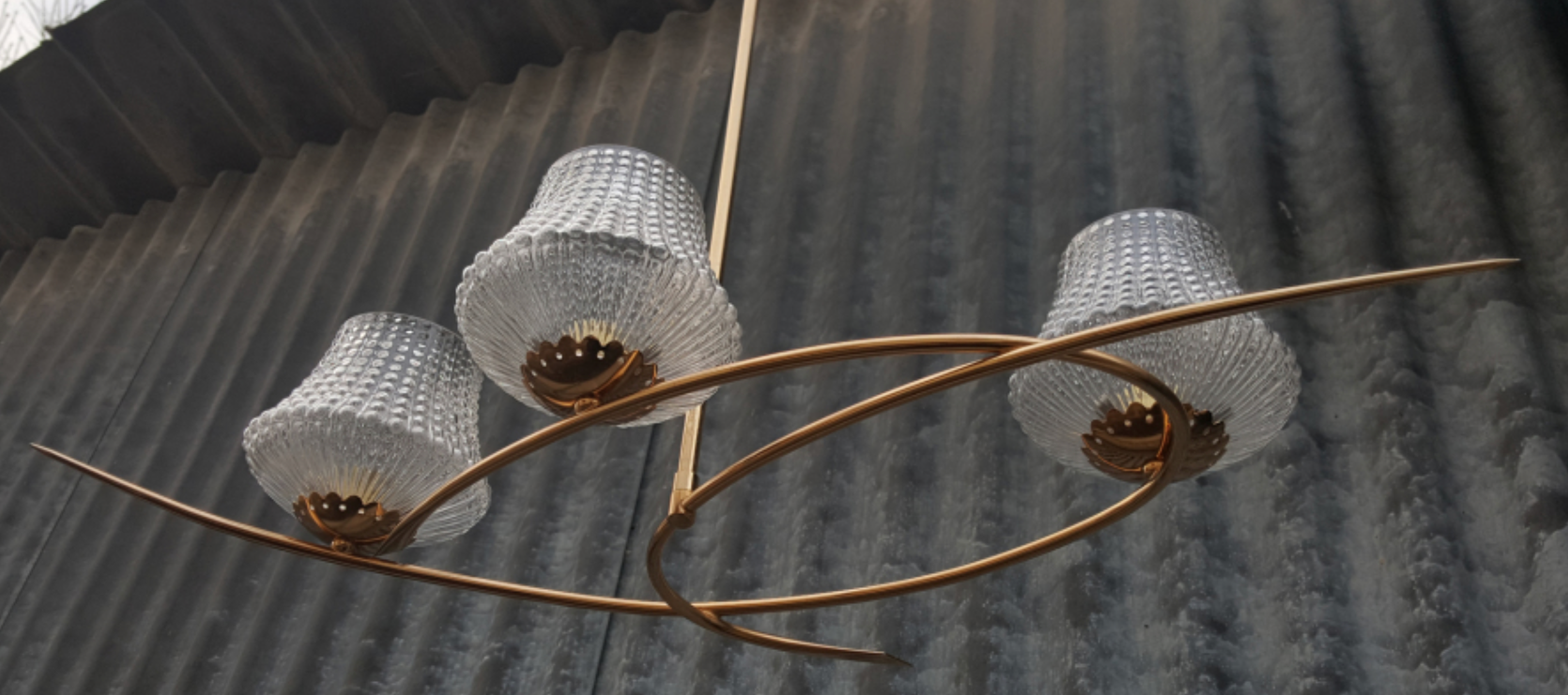 Maison Arlus 3 lights brass vintage 50s chandelier