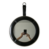 leather mirror, saddle stitching, 60s