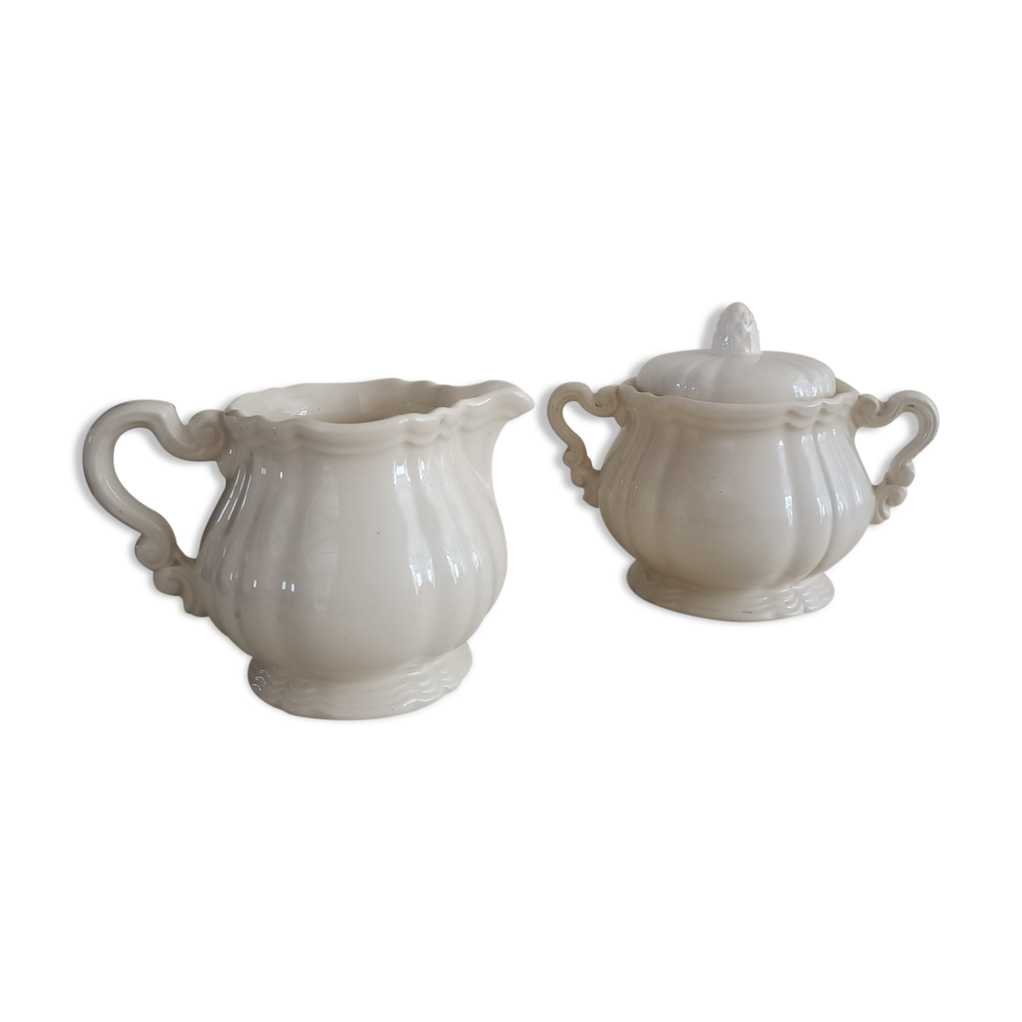 Teapot, sugar bowl and ivory milk jar from Sarreguemines