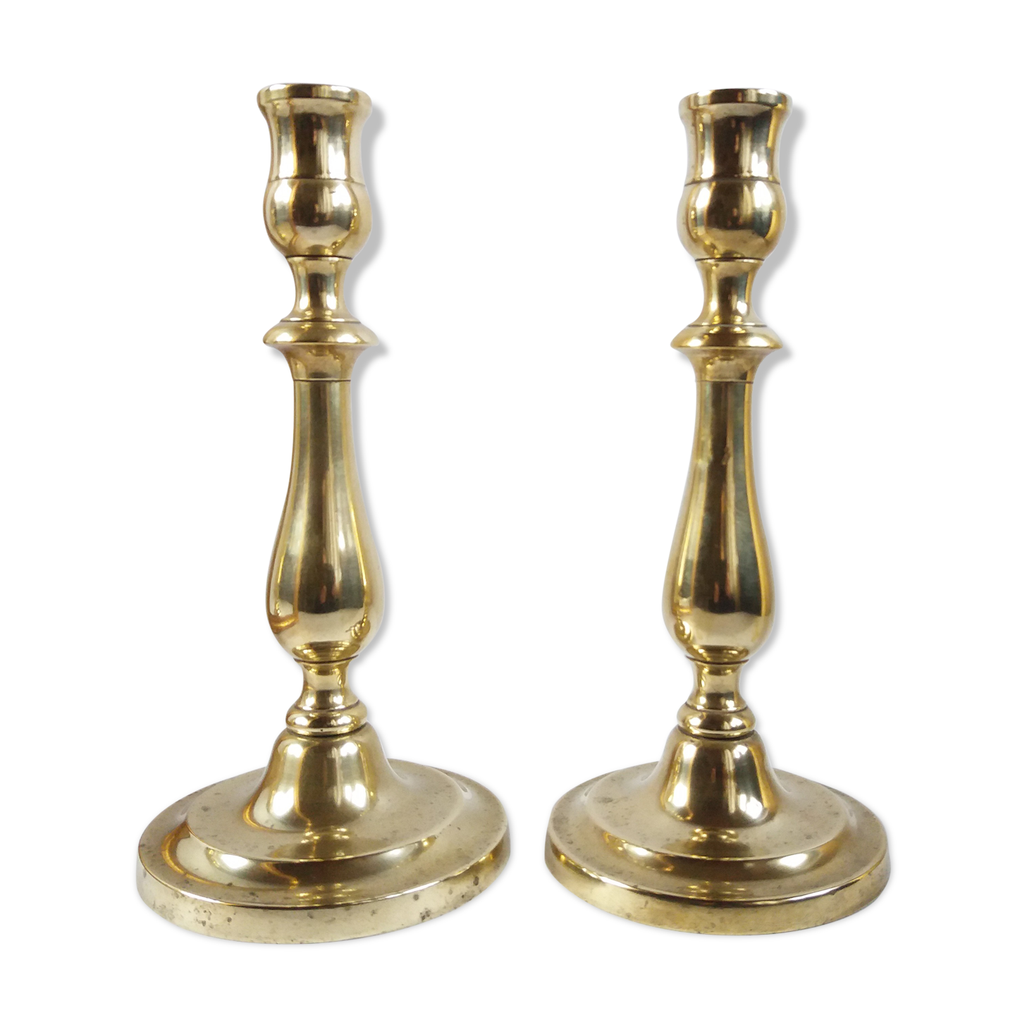 Pair Golden Brass Candlesticks