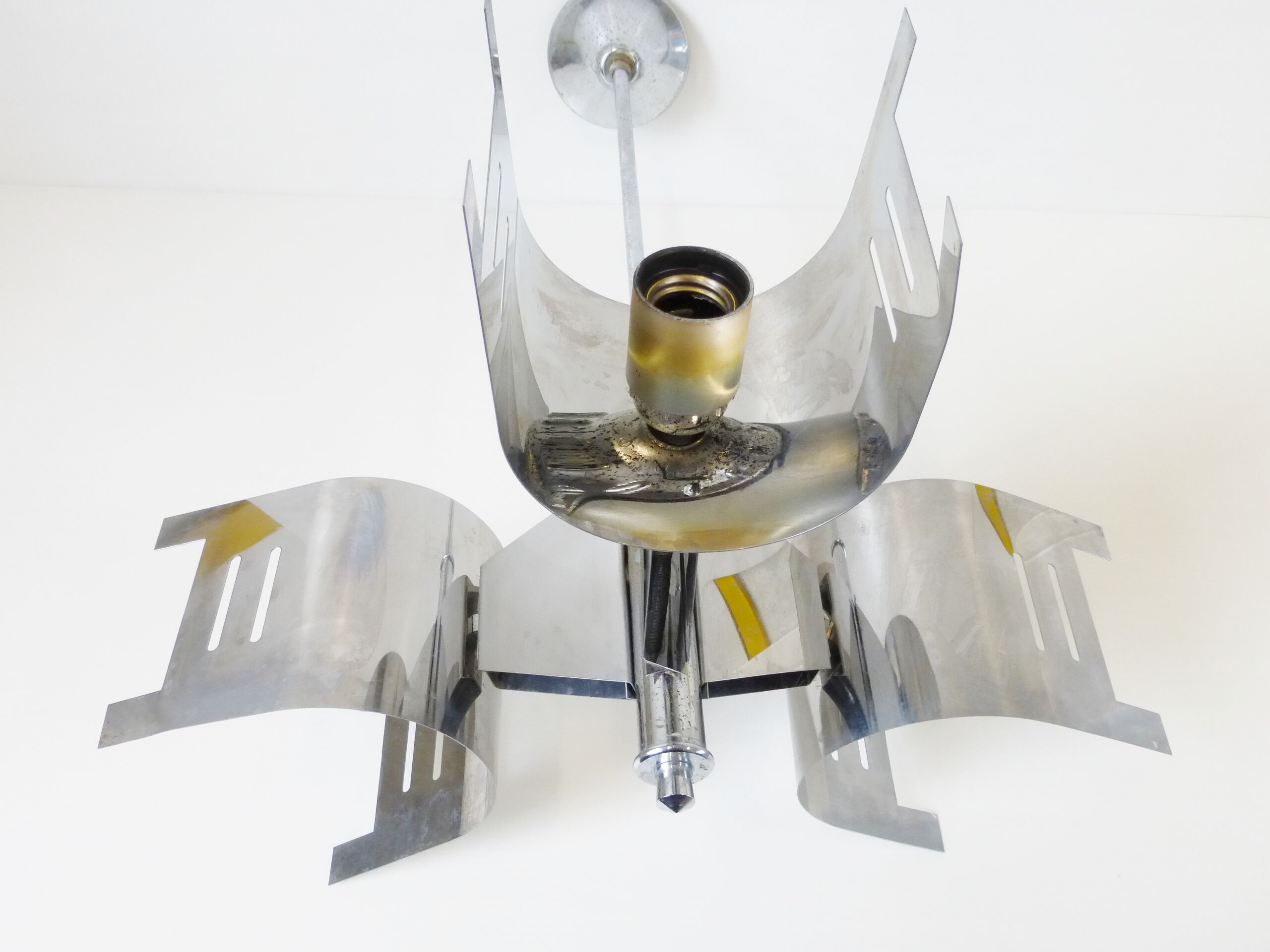 Chandelier ceiling light chrome steel 1970 vintage space age 70s seventies