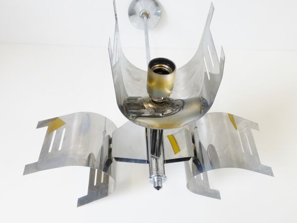Lustre plafonnier en acier chromé 1970 vintage space age 70's seventies