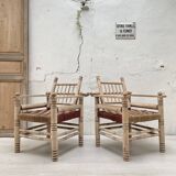 Pair of wooden armchairs and ropes