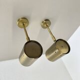 Set of two large minimalist Brass "tube" Wall Light Sconces, Italy 1970s