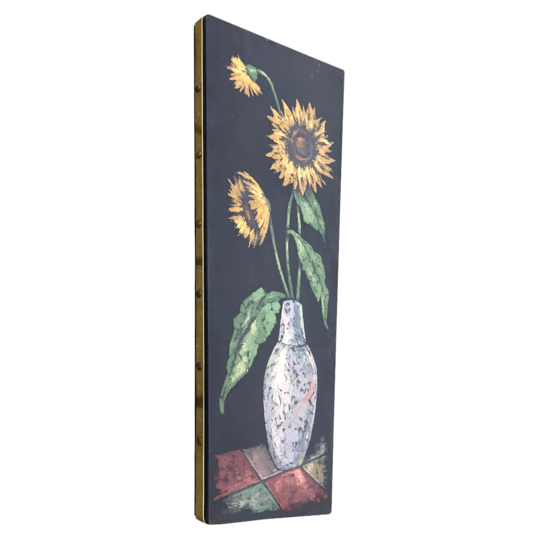 Painting of sunflowers in a vase comes from the 60's / 70's