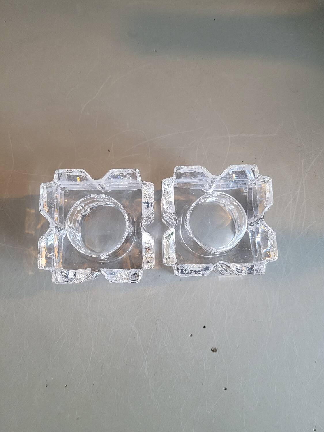 Pair of faceted glass tealight candle holders