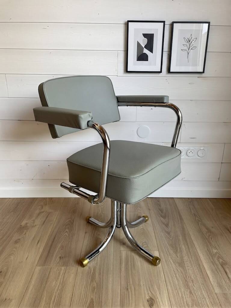 Vintage office chair – Mid-Century style Chrome and Faux leather