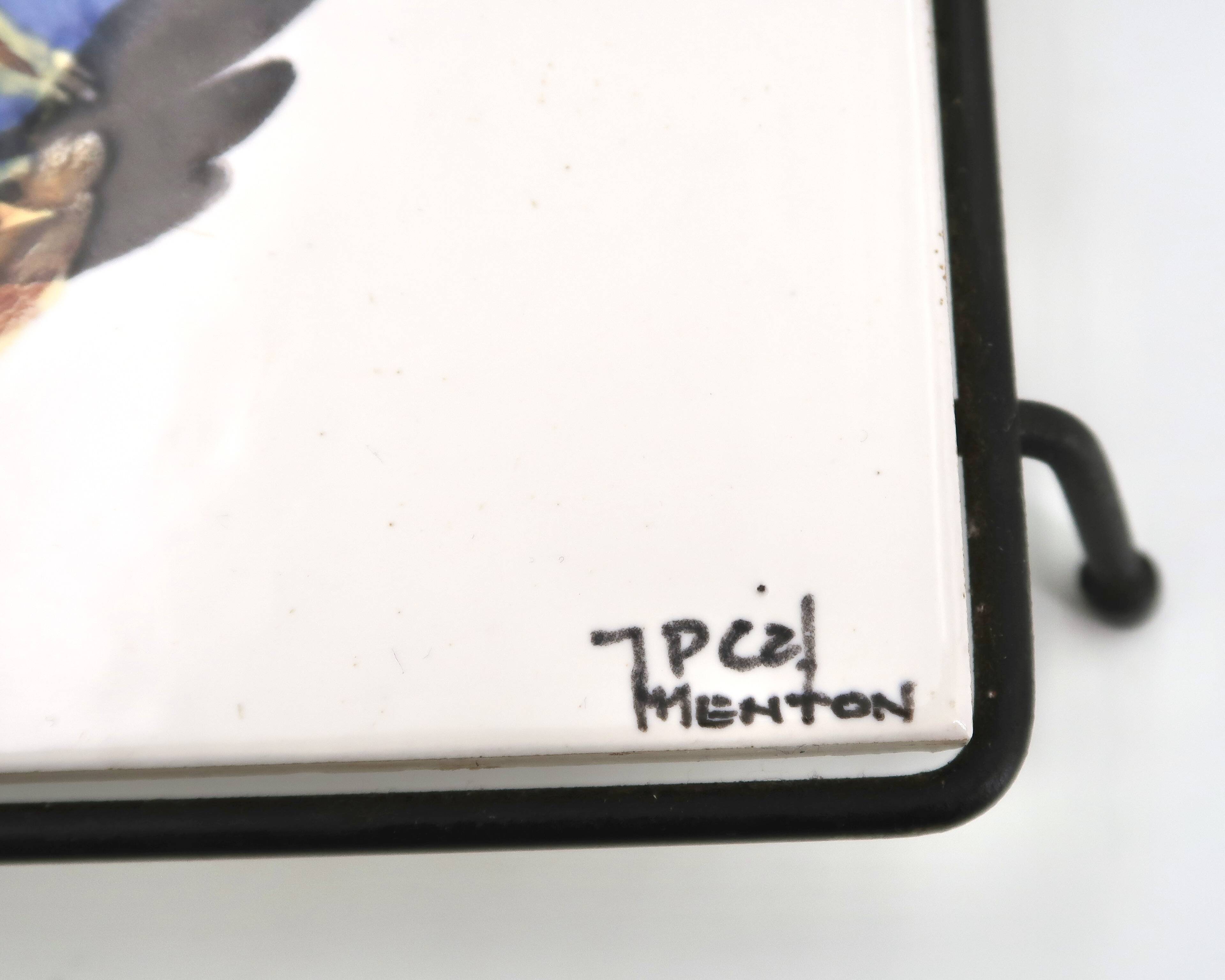 Square ceramic trivet with a bird by Jean Pierre Caffarelli.