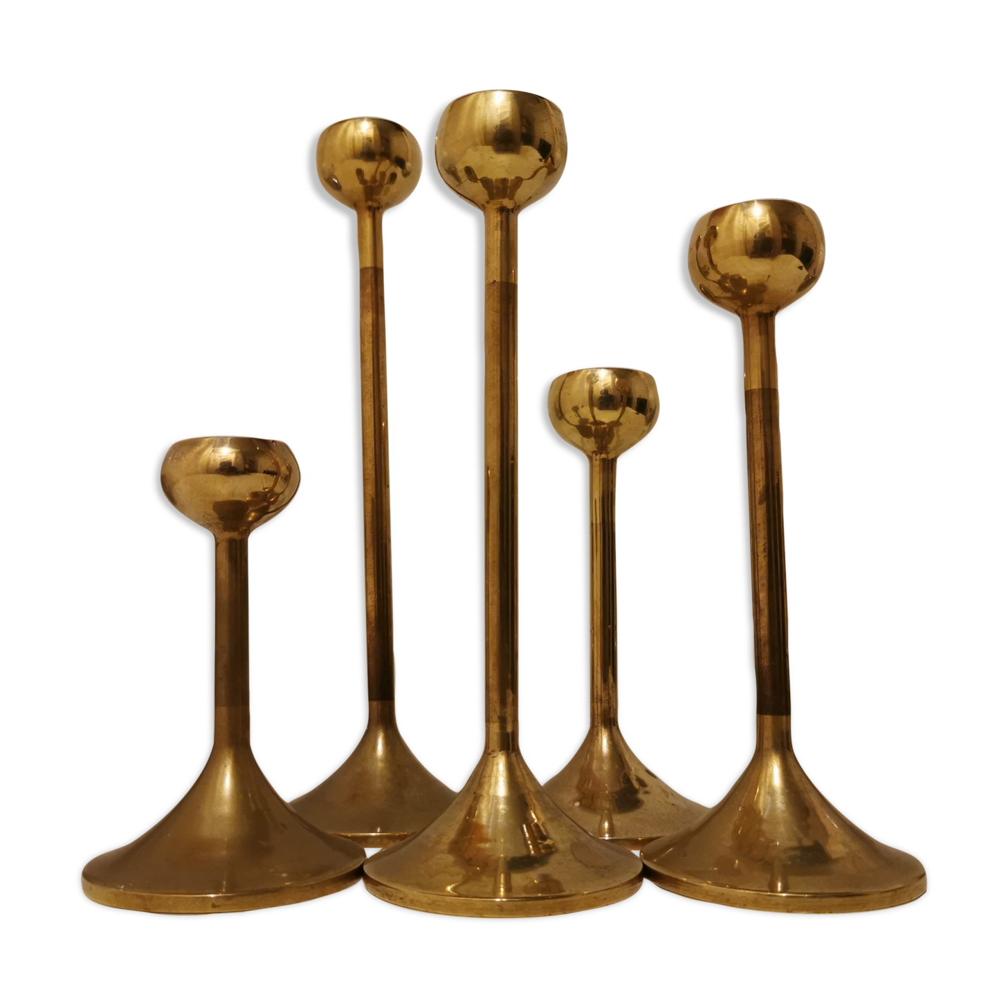 Set of 5 brass candlesticks from the 70s