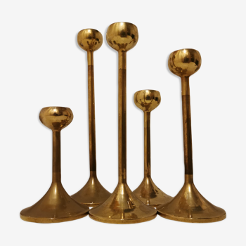 Set of 5 brass candlesticks from the 70s