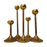 Set of 5 brass candlesticks from the 70s