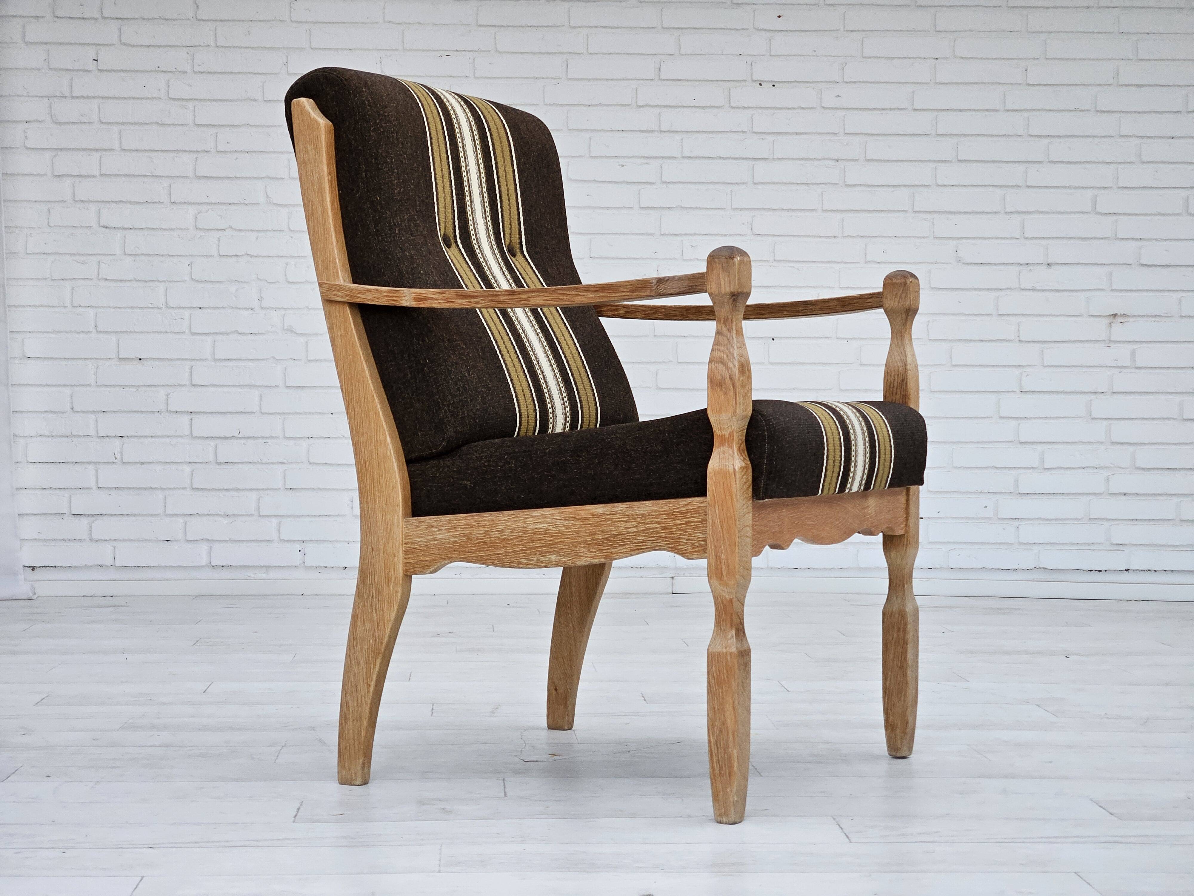 1970s, Danish armchair, furniture wool, solid oak wood.