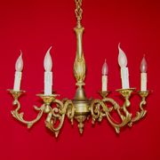 French art nouveau style quality bronze 6 light chandelier