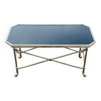 Coffee Table In Silver Bronze In Neoclassical Style And Black Opaline Circa 1970