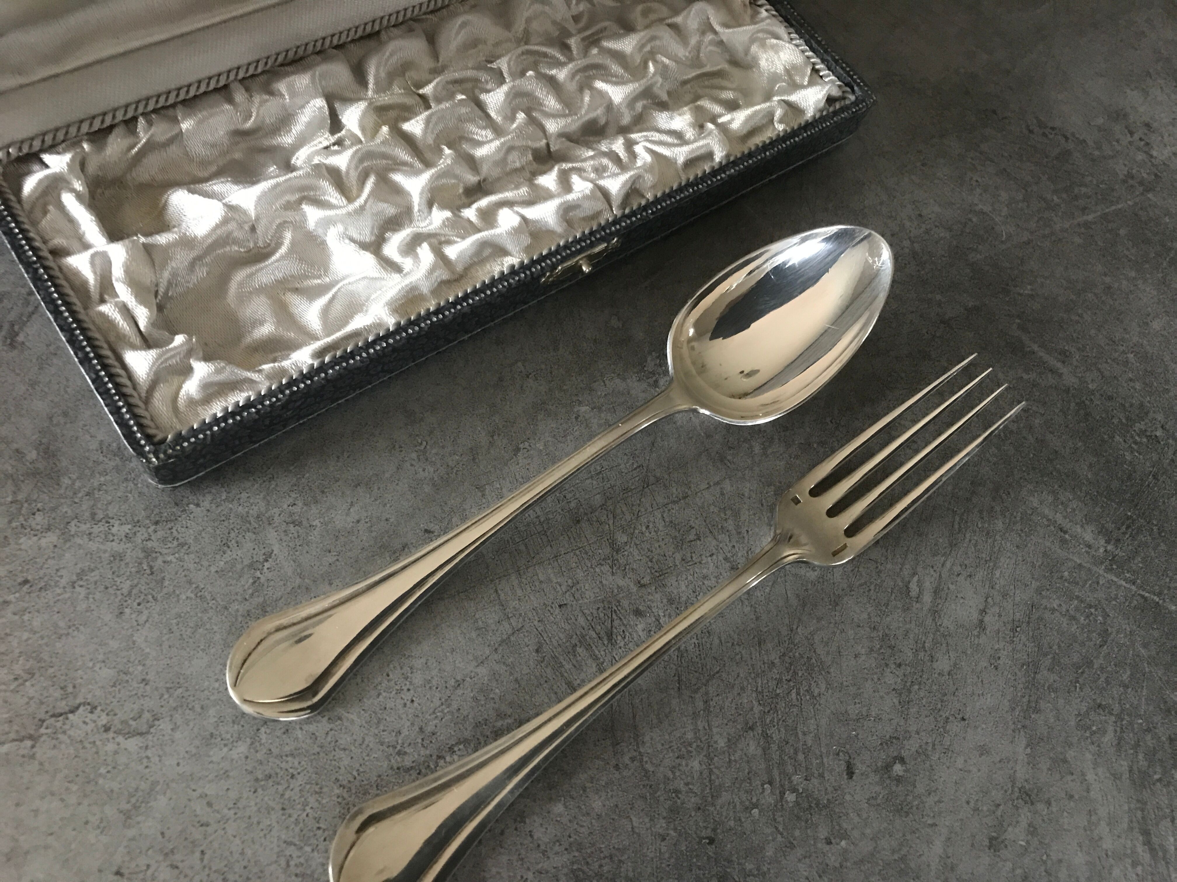 Case with cutlery christofle fork and spoon in silver metal